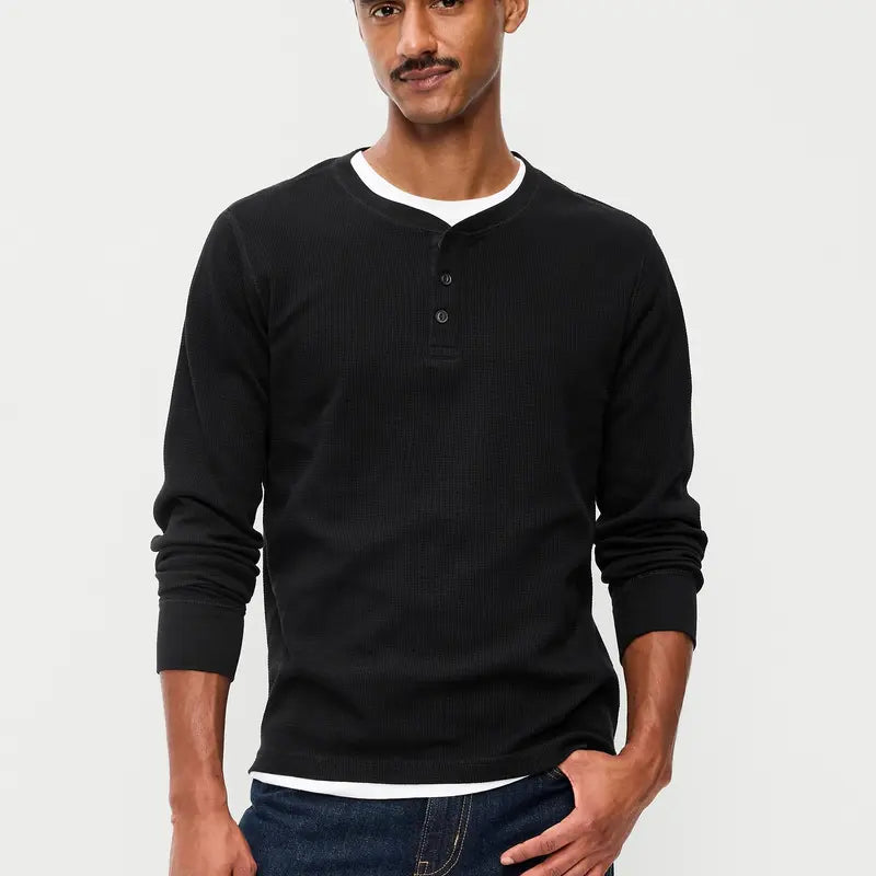 Old Navy Men'S Long-Sleeve Waffle Henley T-Shirt